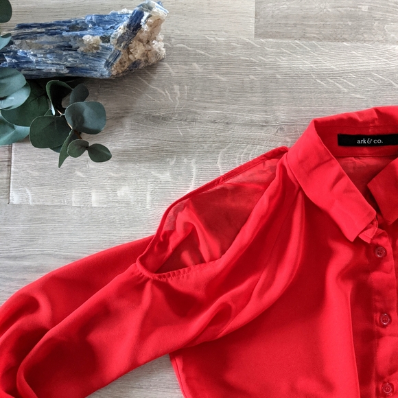 Ark & Co Sheer Cutout Cold Shoulder Sheer Top - Picture 5 of 7